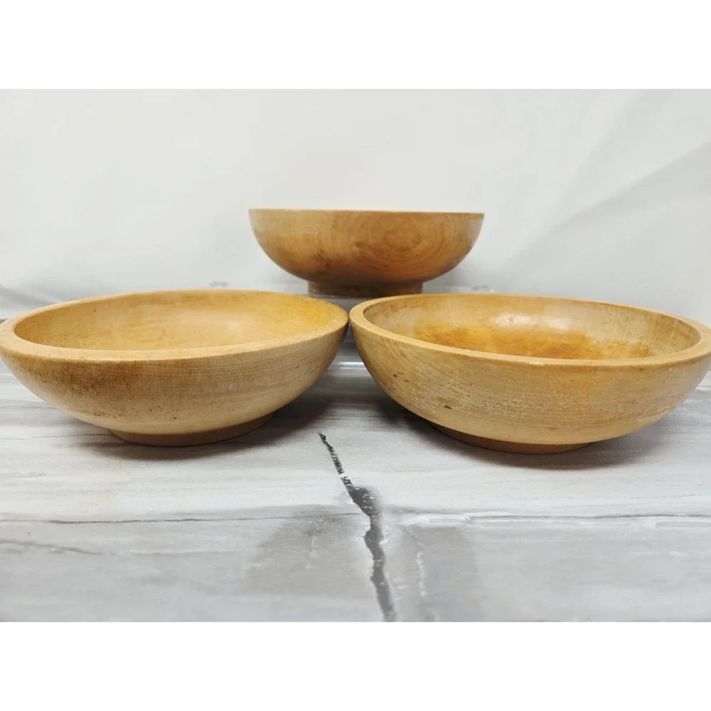 Set 4 Small Vintage Wooden Salad Bowls - 6